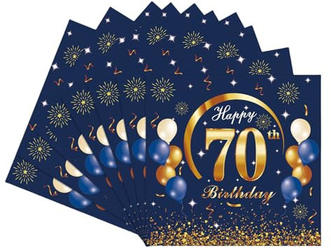 Servietten 70.Geburtstag Männer Frauen,20 Stück Navy Gold Geburtstagsservietten,Partyservietten,70.Geburtstag Deko Servietten,Papierservietten für Männer Frauen Er Sie 70.Geburtstags Tischdekoration