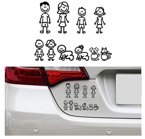 Adunsiaoto Adesivi Autos Confezione Famiglia Adesivi Auto, Decalcomania Family Autos, Decalcomania Family Car, Famiglia Felice Auto Etichetta Impermeabile, Decalcomania per Auto Happy Family(Nero)