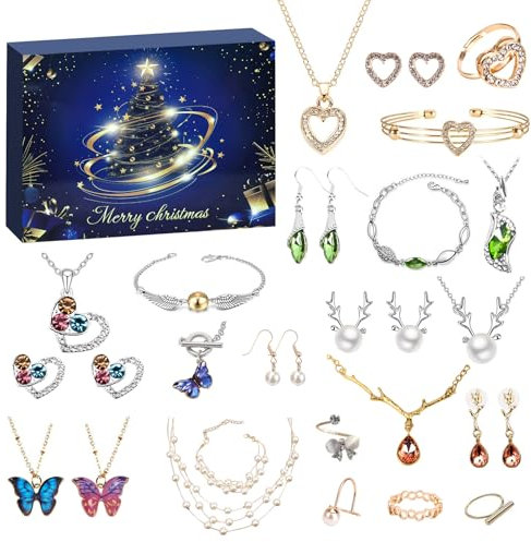 2024 Adventskalender Schmuck Frauen Mädchen - 24 Überraschungen Armband Halskette Ringe Ohrringe - Weihnachtskalender Mädchen Schmuck Adventskalender 2024.