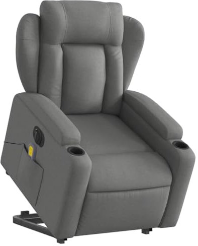 KOIECETA Massagesessel Sessel Massagesessel mit Aufstehhilfe Elektrisch Relaxsessel mit Liegefunktion Vibrationsfunktion Fernsehsessel Liegesessel Aufstehsessel Dunkelgrau Stoff