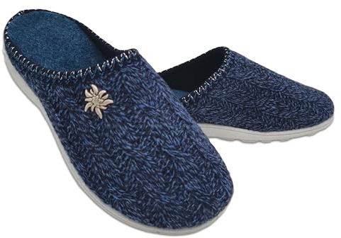 Primo Calzature Die bestickte elegante Damen-Winter-Hausschuhe aus gekochter Wolle, Hausschuhe, pelzig, hergestellt in Italien