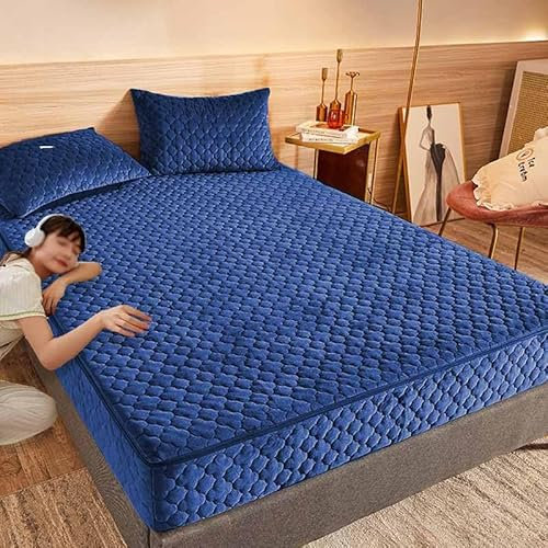 HLTQL Coprimaterasso con Cerniera Velluto Spesso Fodera Materasso Matrimoniale/Singolo Copri Proteggi Materasso Topper Trapuntato A Sei Lati Lavabile Imbottito Lenzuolo(A5,2 Pillowcases)