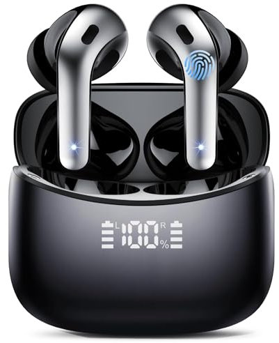 FAMOO Wireless Bluetooth Headphones, Bluetooth 5.3 Headphones with 4 ENC Micro Cancellation, 52H Wireless Headphones Driver 14.2 mm, Surround Sound Headphones in Ear LED Display, Black