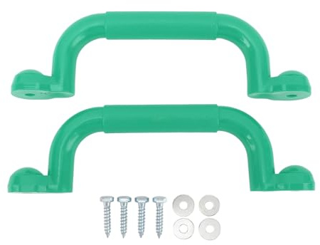 Keenso Outdoor Swing Sets Safety Handles, Set of 2 Metal Playground Handle Bars 9.4x2.8in, Playset Grab Bar, Climbing Frames Handrails for Kids, Playhouse Treehouse (Green)