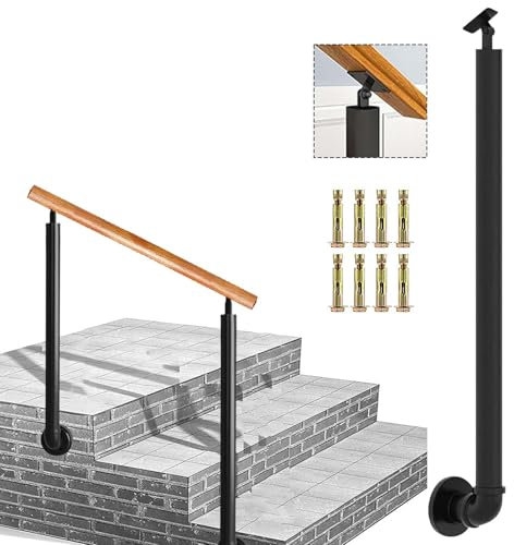 Colonnes de balustres noires avec fixations murales, poteaux en fer forgé à angle réglable de 0 ° à 270 °, poteau de rampe d'escalier extérieur industriel pour porche, béton, marches en bois(110cm(43.