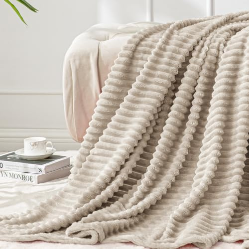 BEDELITE Fleece Throw Blanket for Couch – 3D Ribbed Jacquard Soft and Warm Decorative Fuzzy Blanket – Cozy, Fluffy, Plush Lightweight Linen Throw Blankets for Bed, Sofa, 50x60 inches