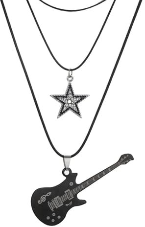GlamRays Gotischer Stern Vintage Halskette Punk Stern Choker Rock Roll Gitarre Schicht Halskette für Frauen Männer Eboy Egirl