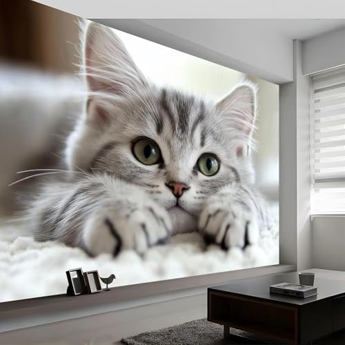 Vlies Fototapete Katze 3D Effekt 150x105 Süße Tiere Foto Tapete Schlafzimmer Wohnzimmer Moderne XL Wandtapete Vliestapete Fototapeten Poster Wand Dekoration a.3049