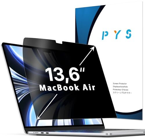 PYS 360° Blickschutzfolie für MacBook Air 13 13,6 Zoll M2 M3 M4 Selbstklebende Sichtschutz Blickschutz Filter Anti-Fingerabdruck Anti-Blaulicht