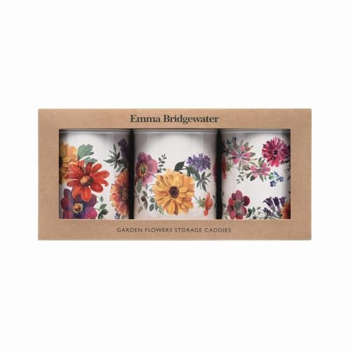 elitetins Emma Bridgewater Garden Flowers set of 3 round tin caddies 106 x 150 mm each