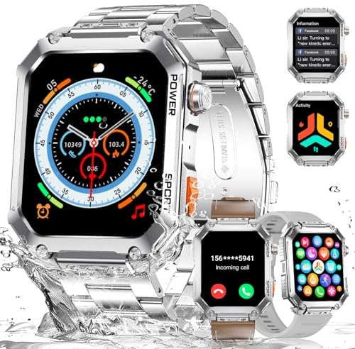 LIGE Militär Smartwatch Herren(3 Bänder),1,96 Zoll AMOLED Robuste Outdoor Smartwatch mit 100+ Sportmodi 5ATM Wasserdicht Fitnessuhr Smart Watch Android iOS