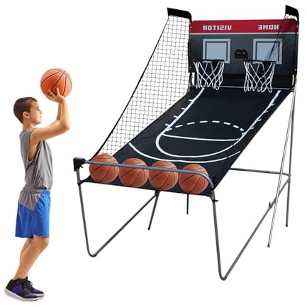Queeucaer Faltbare Dual Shot Basketball Arcade, Basketball Arcade mit elektronischem Scorer, Dual Shot Basketball Arcade Faltbar Basketballautomat,8 Spielmethoden