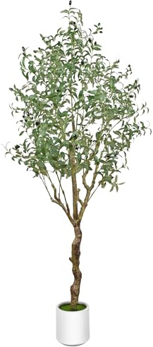 Olivo Artificiale, 180cm Piante Finte in Vaso con Tronco in Legno Naturale e Frutti Realistici per Casa Ufficio Giardino Decorazione Moderna Negozio, Appartamento e Festa Interni Esterno (1 Pack)