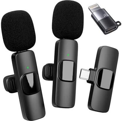 Qhot Microfono lavalier wireless iPhone, Pad, telefono ios, mini microfono a bavero con riduzione del rumore e suono cristallino per registrazioni video, vlogging, TikTok, YouTube