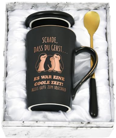 Joymaking Kollegin Abschiedsgeschenk Tasse mit Spruch - Schade, dass du gehst es war eine coole Zeit - Abschied Kollegin Geschenke für Neuer Job, 400ml Schwarz