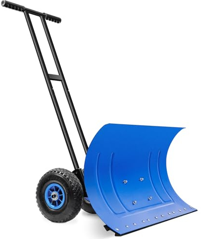 MISTRO Pala de nieve con ruedas regulable en altura - Cómoda remoción de nieve con pala de nieve ajustable en 5 posiciones, estabilización mejorada de doble polo, pala quitanieves de mano, color azul