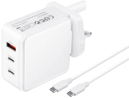 65W GaN USB C Charger, 3-Port Fast Type-C Charger Compatible with MacBook Pro/Air, iPhone 17/16/15 Series, Galaxy S25/S24, Pixel 10/9, iPad Pro, Steam Deck, Nintendo Switch