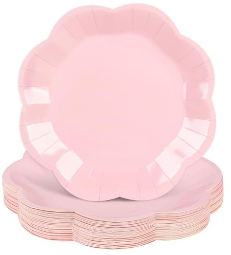 ZUQMZUQ 30 Pcs Pink Flower Shape Paper Plates 9''/23cm, Disposable Scalloped Dessert Plates Paper Tableware Plates, Pink Party Supplies Dinner Plates for Wedding Baby Shower Birthday Party