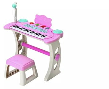 Kids Electronic Piano Keyboard with Stand and Stool, Musical Educational Toy in Pink and Turquoise, 37 Keys with Interactive Learning Features