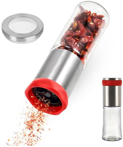 Aarcyye Macinino peperoncino, 150 ml, in vetro e acciaio inox, per peperoncino secco, per casa cucina e ristorante