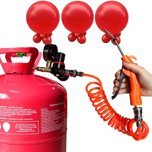 Niederdruck Druckminderer für Helium mit einstellbarem Ventil, komplettes Set inklusive Blaspistole und Druckschalterschlauch. (Single Meter)