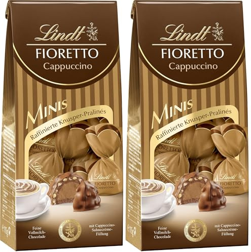 Lindt Schokolade - FIORETTO Minis Cappuccino | 115 g | Ca. 10 Vollmilch Pralinen mit Cappuccino-Sahnecrème-Füllung umhüllt von knusprigem Crisp | Pralinengeschenk | Schokoladengeschenk (Packung mit 2)