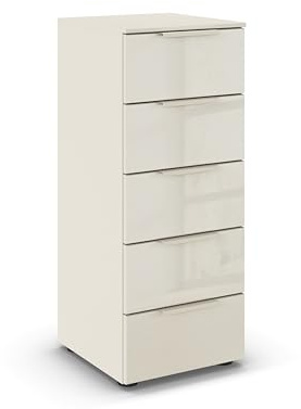 Rauch Möbel Flipp, Kommode, Farbe Glas Beige, Breite 40 cm | Sideboard, 5 Schubladen, Glasfront, Soft-Close-Funktion, für Schlafzimmer, Gästezimmer, Wohnzimmer, Garderobe, Flur