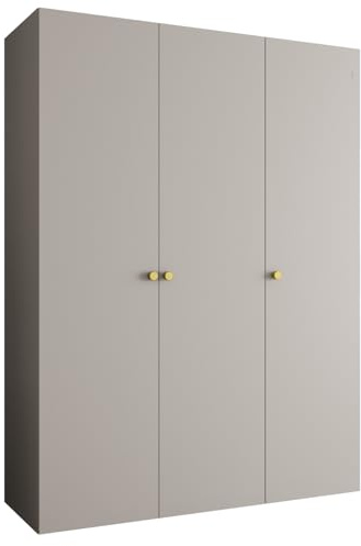 MEBLE KRYSPOL - Kleiderschrank - Garderobenschrank - 150 cm x 202 x 52 cm - Schrank mit Kleiderstange, 3 Türen - für Schlafzimmer, Flur - Parma, Kaschmir, Griff Gold