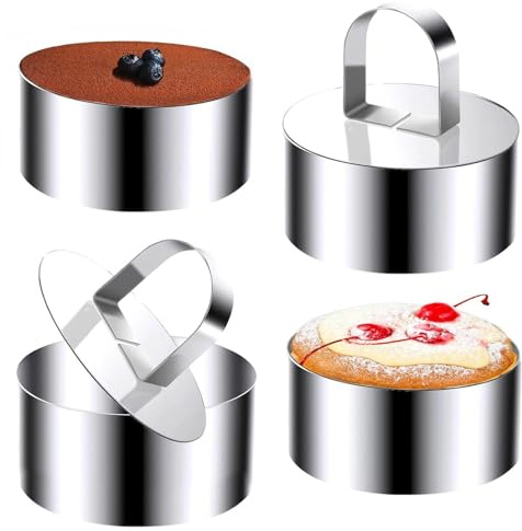 Sikweny 4 Pièces 8 cm Cercle Patisserie, Emporte Piece Rond avec Poussoir | Inoxydable Cercle Cuisine, Réutilisable Emporte Piece Cuisine Emporte-Pièces pour Mousses Gâteaux Pâtisseries (8 cm)