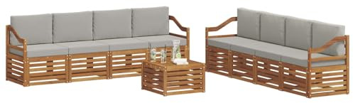 vidaXL Sofagarnituren 9 pcs Natürlich und Hellgrau Massivholz Akazie, Garten, modernes, langlebiges Outdoor-Sofa, Eckmöbel für Terrasse und Lounge, gemütliche Sitzgruppe