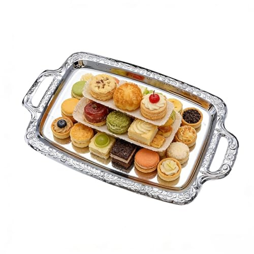 Generico Vassoio per alimenti in metallo - Grande da esposizione in argento per decorazioni da tavola | da portata decorativo con finitura lucida e design elegante per caramelle, pane, torte, des