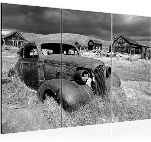 Runa Art Wandbilder Auto Oldtimer Bild XXL Wohnzimmer Schwarz Weiss Retro 120 x 80 cm 3 Teilig 602131c