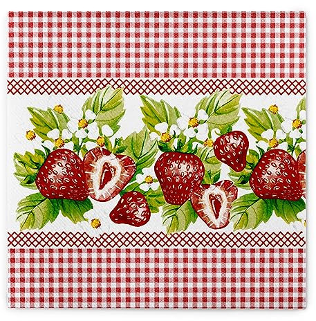 Sovie HOME Serviette Erdbeeren | Airlaid-Servietten 40x40 cm | hochwertige Einweg-Servietten Geburtstag Sommer Garten | 12 Stück
