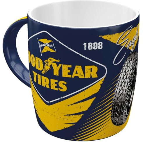 Nostalgic-Art Retro Kaffee-Becher - Goodyear - Eagle Tire, Große Lizenz-Tasse Goodyear-Motiv, Vintage Geschenk-Idee für Auto- & Motorrad Fans, 330 ml