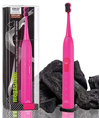Megasmile Sonic Black Whitening II Schallzahnbürste Pink, Elektrische Zahnbürste, mit Timer, Aktivkohle ACP Whitening Wirkung