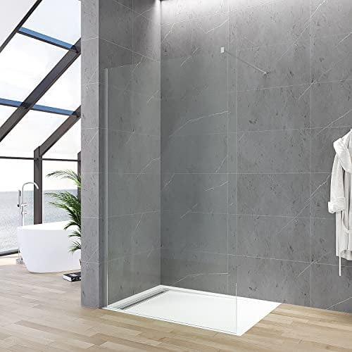 Duschwand Glas für Duschwanne 110 cm Walk-In Begehbare Dusche mit Stabilisator Glaswand Duschabtrennung Duschtrennwand Glasduschwand Duschglaswand aus Echtglas 8 mm ESG-Sicherheitsglas Höhe 200 cm