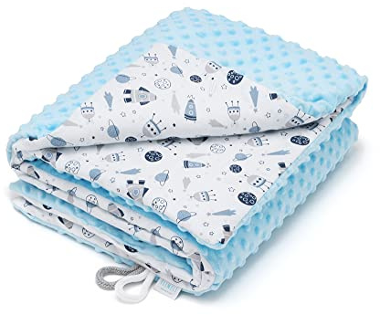 ELIMELI Minky Babydecke Kuscheldecke Krabbeldecke - super weichem Minky Dots Polar Fleece und Baumwolle mit Füllung | Baby Decke 75x100 hoch Qualität ((Blau - Kosmos))