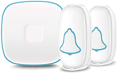 Wireless Doorbell, BoYing Waterproof Door Bell with 38 Melodies and Led Flash,1000-Foot Range, 4 Level Volume, 2 Remote Buttons & 1 Receiver, White