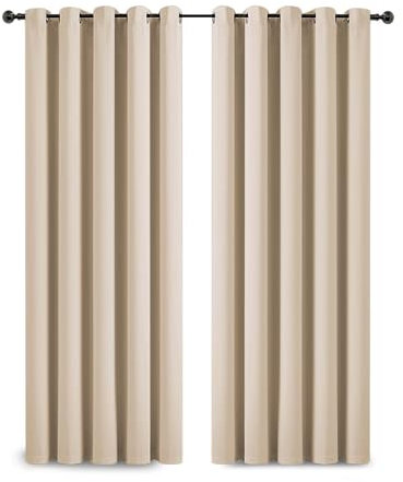 Yorkshire Bedding Blackout Curtain Ring Top for Bedroom 90x90 Thermal Insulated Cream Curtains Darkening Panels + 2 Tiebacks