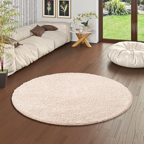 Snapstyle Runder Hochflor Teppich Milano Beige - 100% Polypropylen, ca. 43 mm Florhöhe, weich & pflegeleicht, schadstoffgeprüft, ideal für Wohnzimmer, Schlafzimmer oder Flur - modern & gemütlich