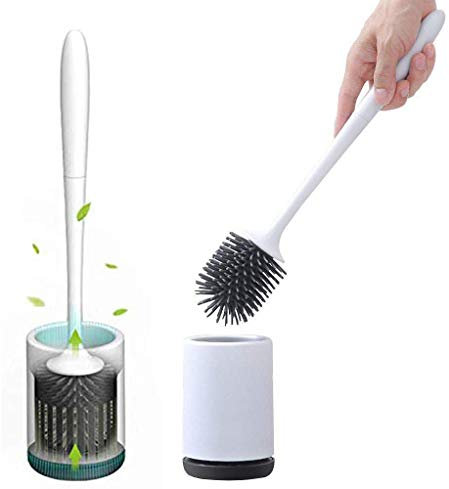 ESTTOP Toilet Brush and Holder, Soft Silicone Brush with Quick Drying Holder Set (Flooring)