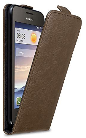 Cadorabo Hülle kompatibel mit Huawei Y3 / Y3C / Y330 / Y331 / Y360 Flip Design aus Kunst Leder Flip Klappbare Stoßfeste Magnetische Cover Hülle für Huawei Y3 / Y3C / Y330 / Y331 / Y360 Tasche in Braun
