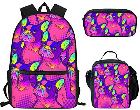 Showudesigns Juego de mochila y lonchera para adolescentes, mochila personalizada para escuela, adolescentes, niñas, niños, bolsa de libros con bolsa de almuerzo y estuche para lápices, 3 en 1, Boston