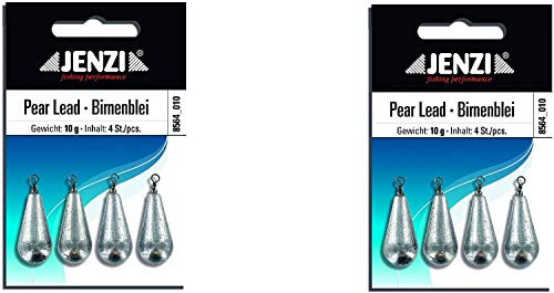 .Jenzi Set: 2 Packungen Birnenblei, 10 Gramm, 2 x 4 Stück,mit Wirbel/Öse .+ gratis Petri Heil! Aufkleber