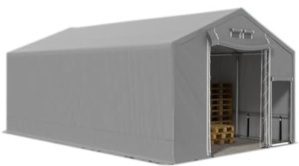 Das Company Lagerhalle 4x8x2m grau extra dauerhaft feuersicher wasserdicht ganzjährig Industriezelt haltbar Stahlseile 600g/m² PVC Polar SFR - Pavillon, Winterzelt, Zeltgarage - Lagerzelt Winterfest