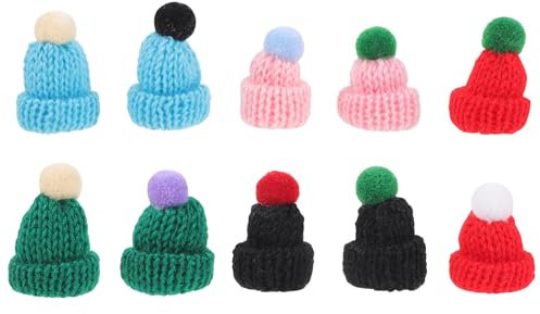 10 StüCk Mini StrickmüTzen FüR DIY Handwerk, Bunte Wolle HüTe FüR Puppendekoration Und Weihnachtsflaschen, BastelzubehöR
