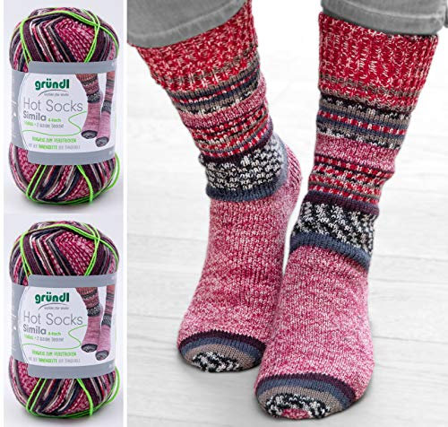 2x100 Gramm Gründl Simila Sockenwolle 300er Reihe 1 Knäuel = 2 Gleiche Socken + 2 Strasssteine zum aufnähen (303)