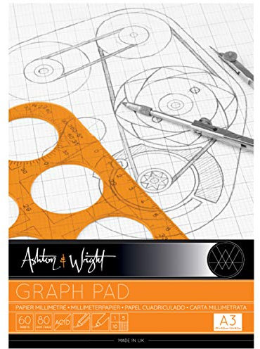 Ashton and Wright - A3 grau-karierter Notizblock, 80 g/m², Papier, 60 Blatt, AW-GP-A3