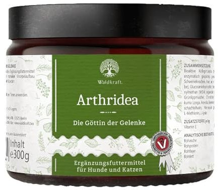 Waldkraft Arthridea | Gelenkkomplex für Hunde & Katzen | Mit MSM, Glucosamin, Chondroitin, Kollagen, Grünlippmuschel, Kurkuma & Weihrauch | 300 g Pulver in lichtschützendem Braunglastiegel