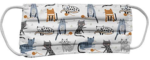 ABAKUHAUS Kindergarten Wiederverwendbare Staubmaske, Flüchtige Kätzchen, Mund 10er Set aus Stoff, weiß Multicolor